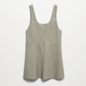 Mango Faux Leather Mini Dress Flared Sleeveless - 8 - Khaki